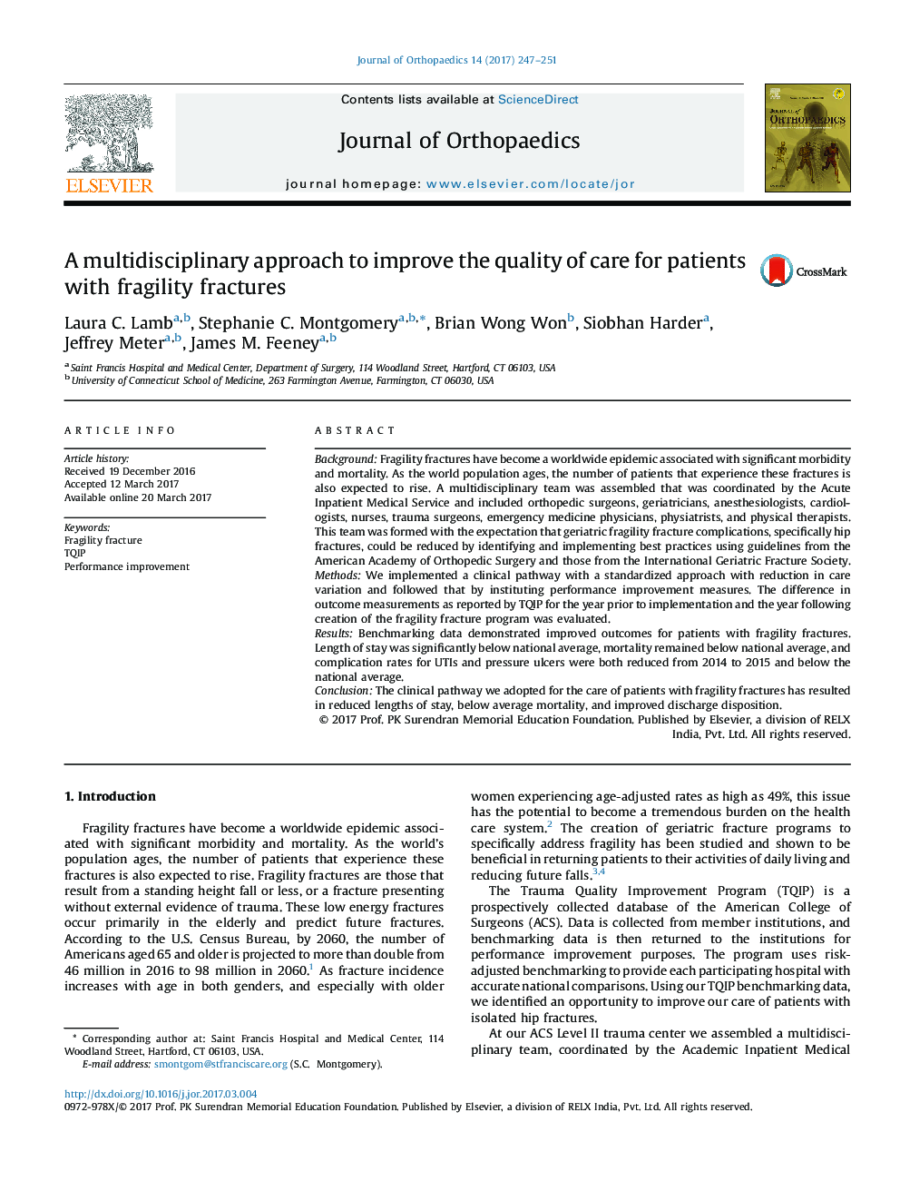 A multidisciplinary approach to improve the quality of care for patients with fragility fractures