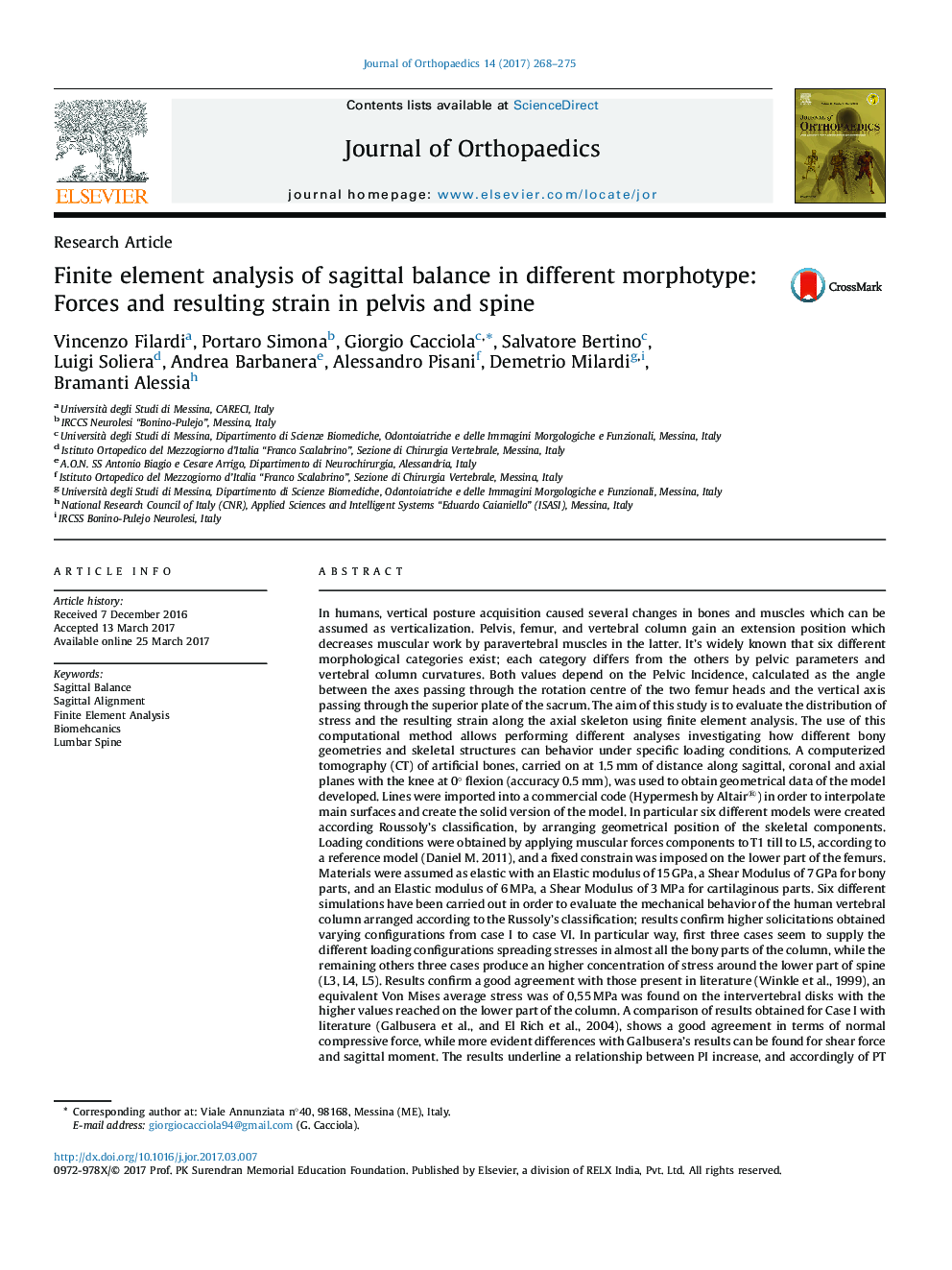 Finite element analysis of sagittal balance in different morphotype: Forces and resulting strain in pelvis and spine