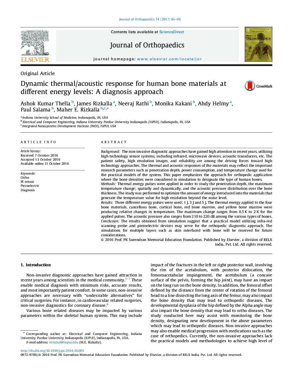 Dynamic thermal/acoustic response for human bone materials at different energy levels: A diagnosis approach