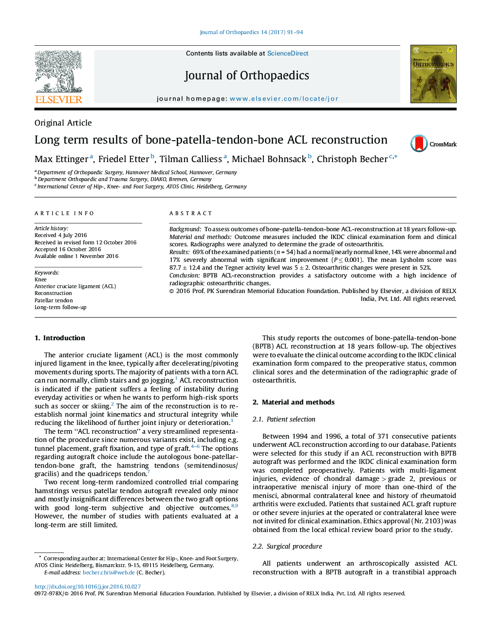 Long term results of bone-patella-tendon-bone ACL reconstruction