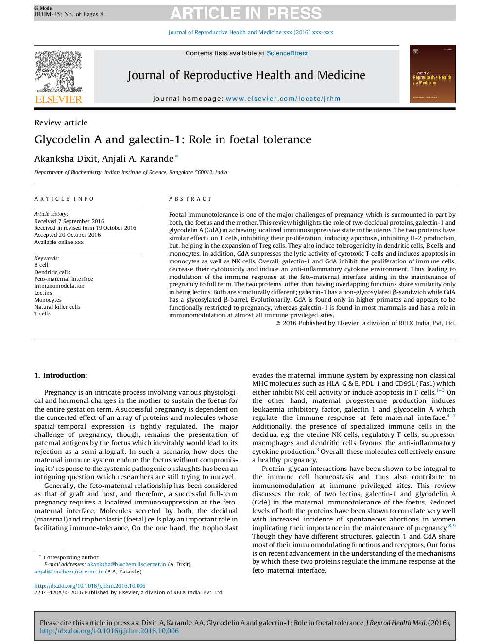 Glycodelin A and galectin-1: Role in foetal tolerance