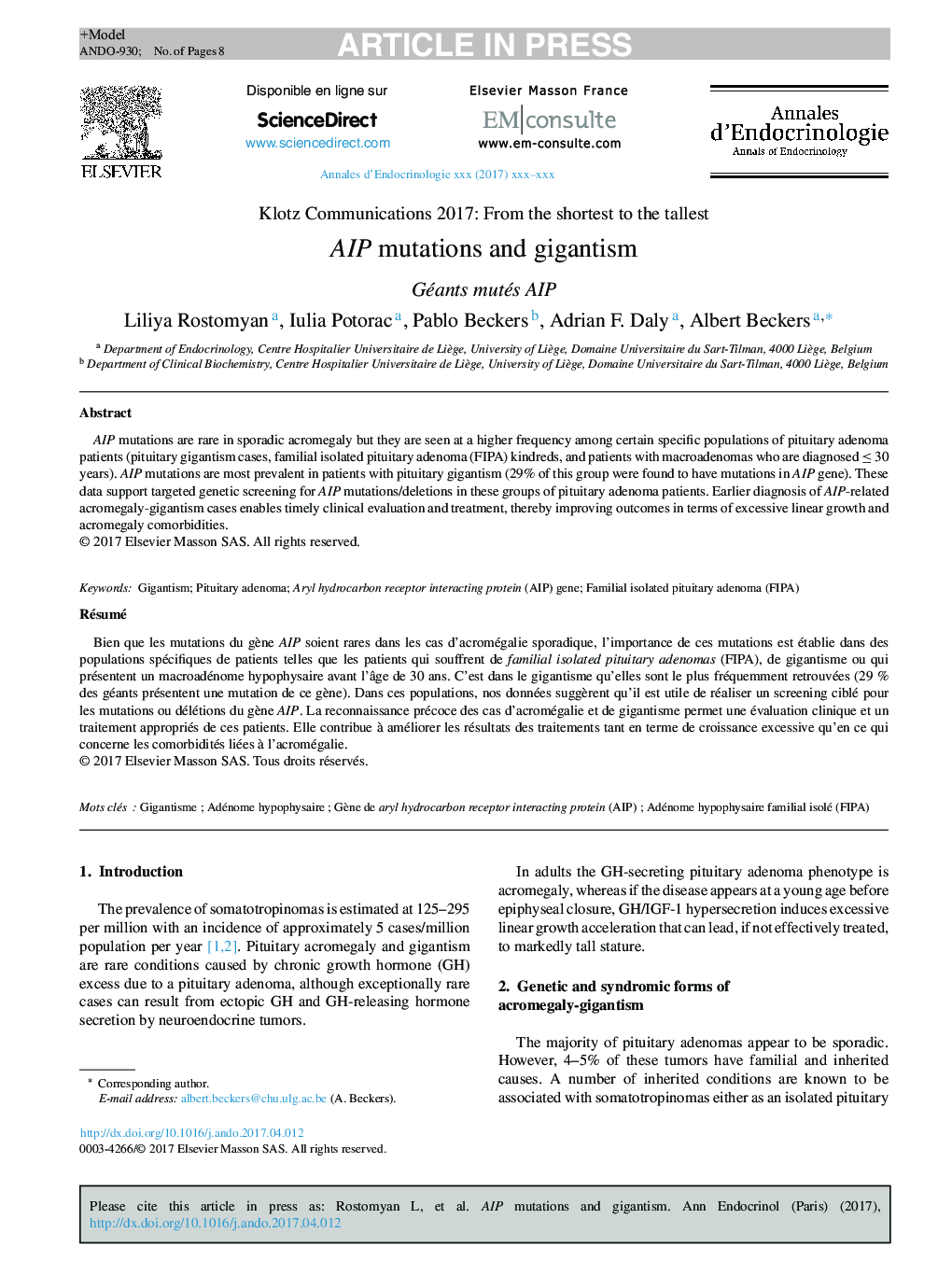 AIP mutations and gigantism