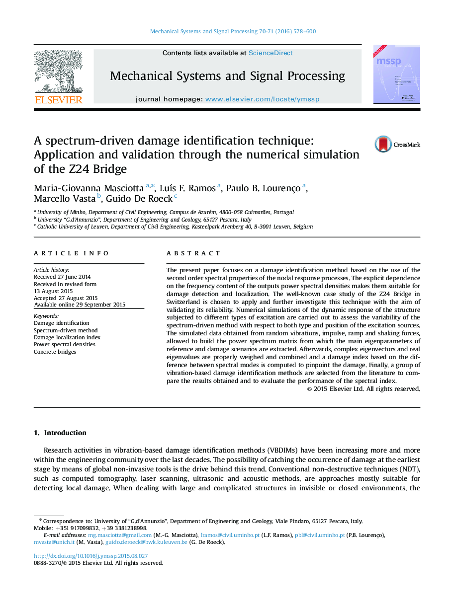 A spectrum-driven damage identification technique: Application and validation through the numerical simulation of the Z24 Bridge