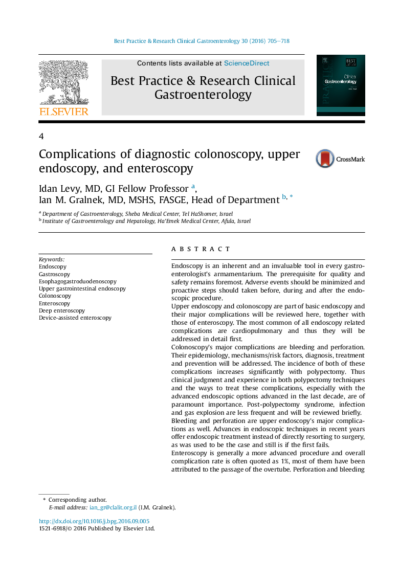 Complications of diagnostic colonoscopy, upper endoscopy, and enteroscopy