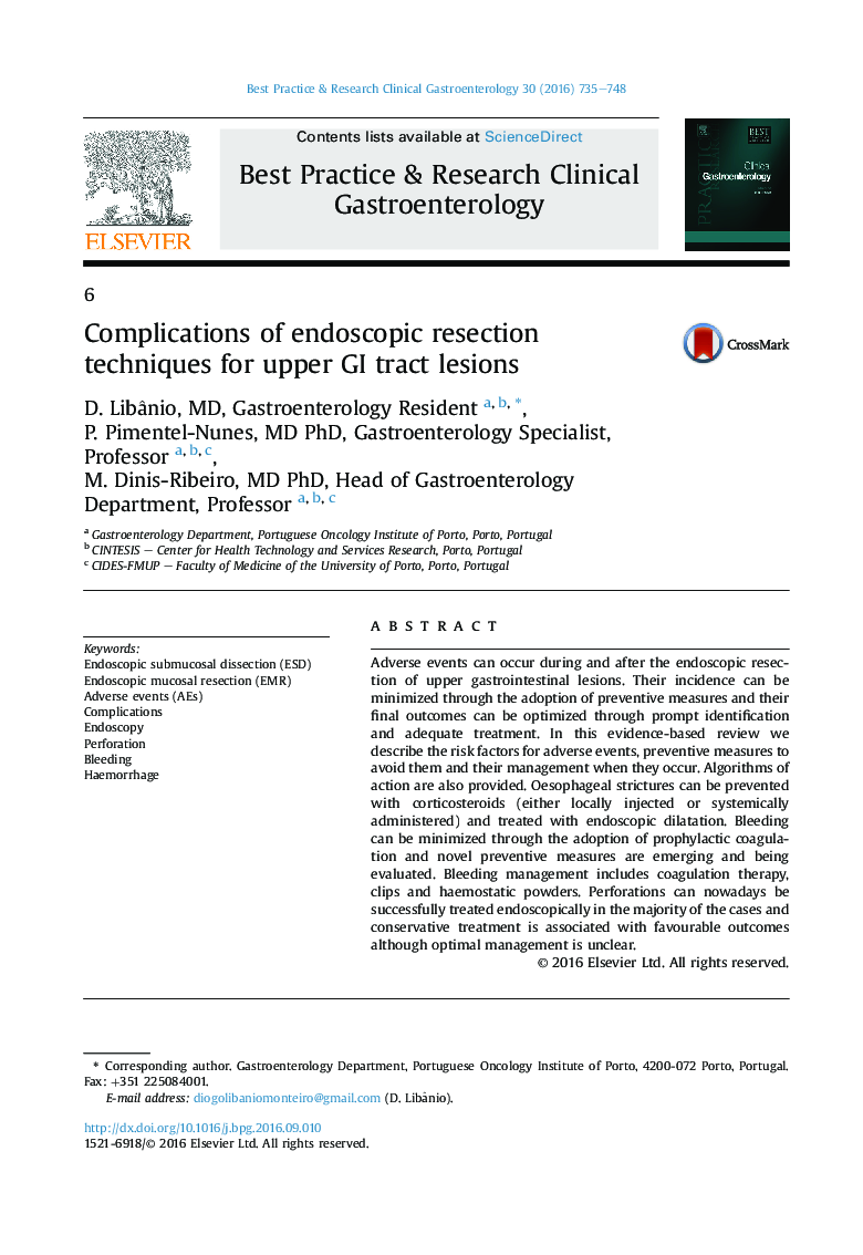 Complications of endoscopic resection techniques for upper GI tract lesions