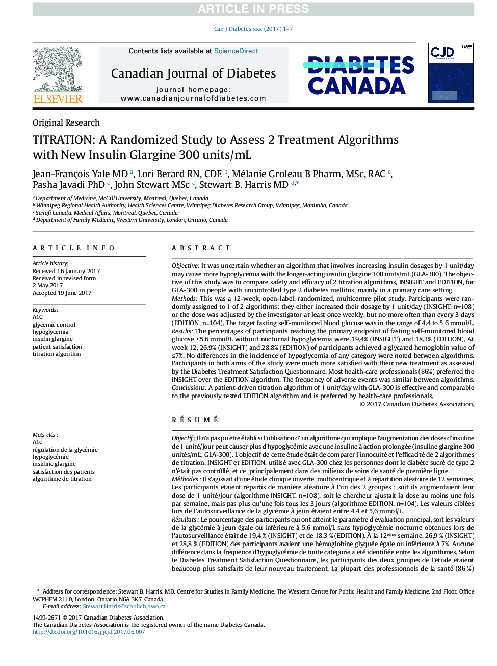 TITRATION: A Randomized Study to Assess 2 Treatment Algorithms with New Insulin Glargine 300 units/mL