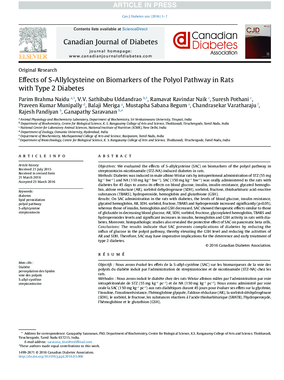 Effects of S-Allylcysteine on Biomarkers of the Polyol Pathway in Rats with Type 2 Diabetes