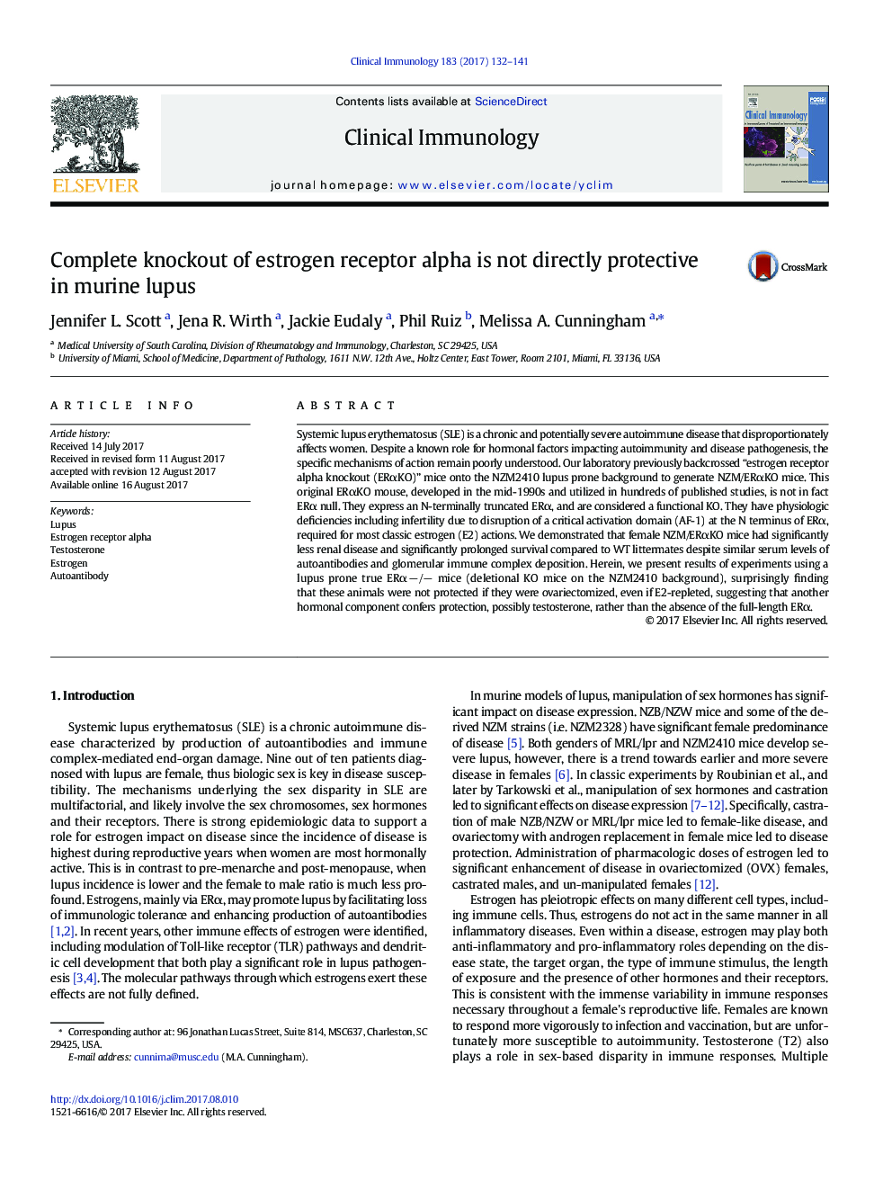 Complete knockout of estrogen receptor alpha is not directly protective in murine lupus