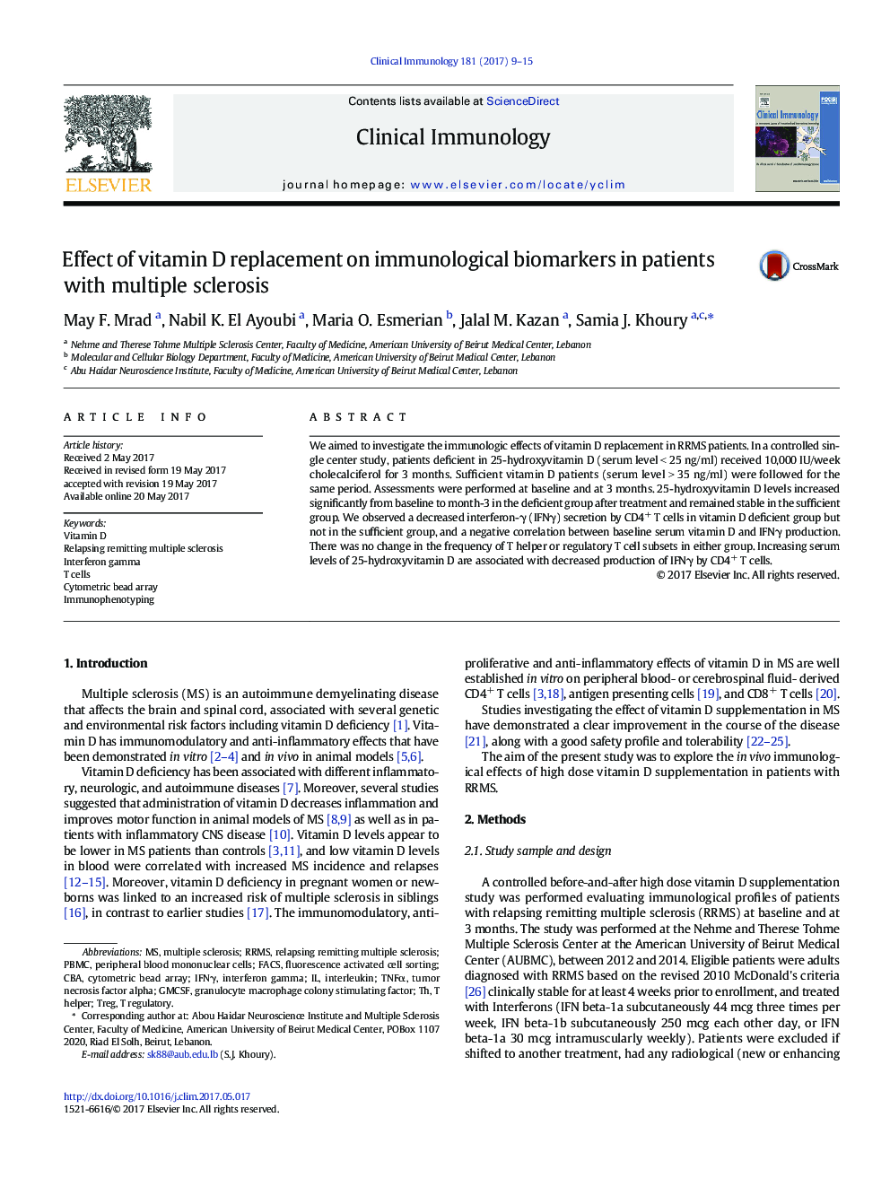 Effect of vitamin D replacement on immunological biomarkers in patients with multiple sclerosis