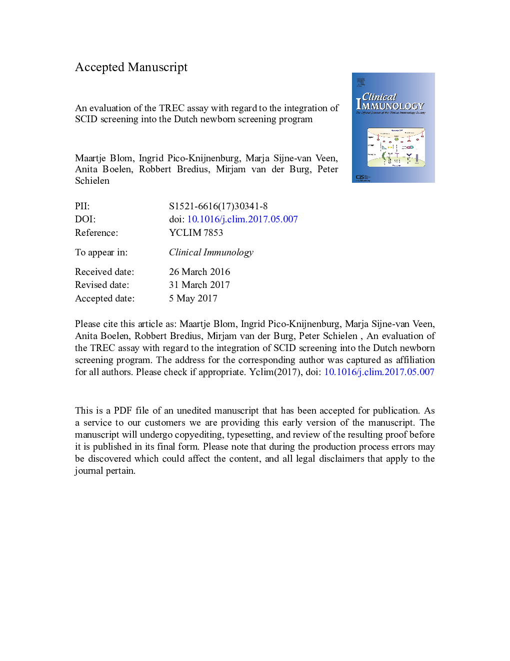 An evaluation of the TREC assay with regard to the integration of SCID screening into the Dutch newborn screening program