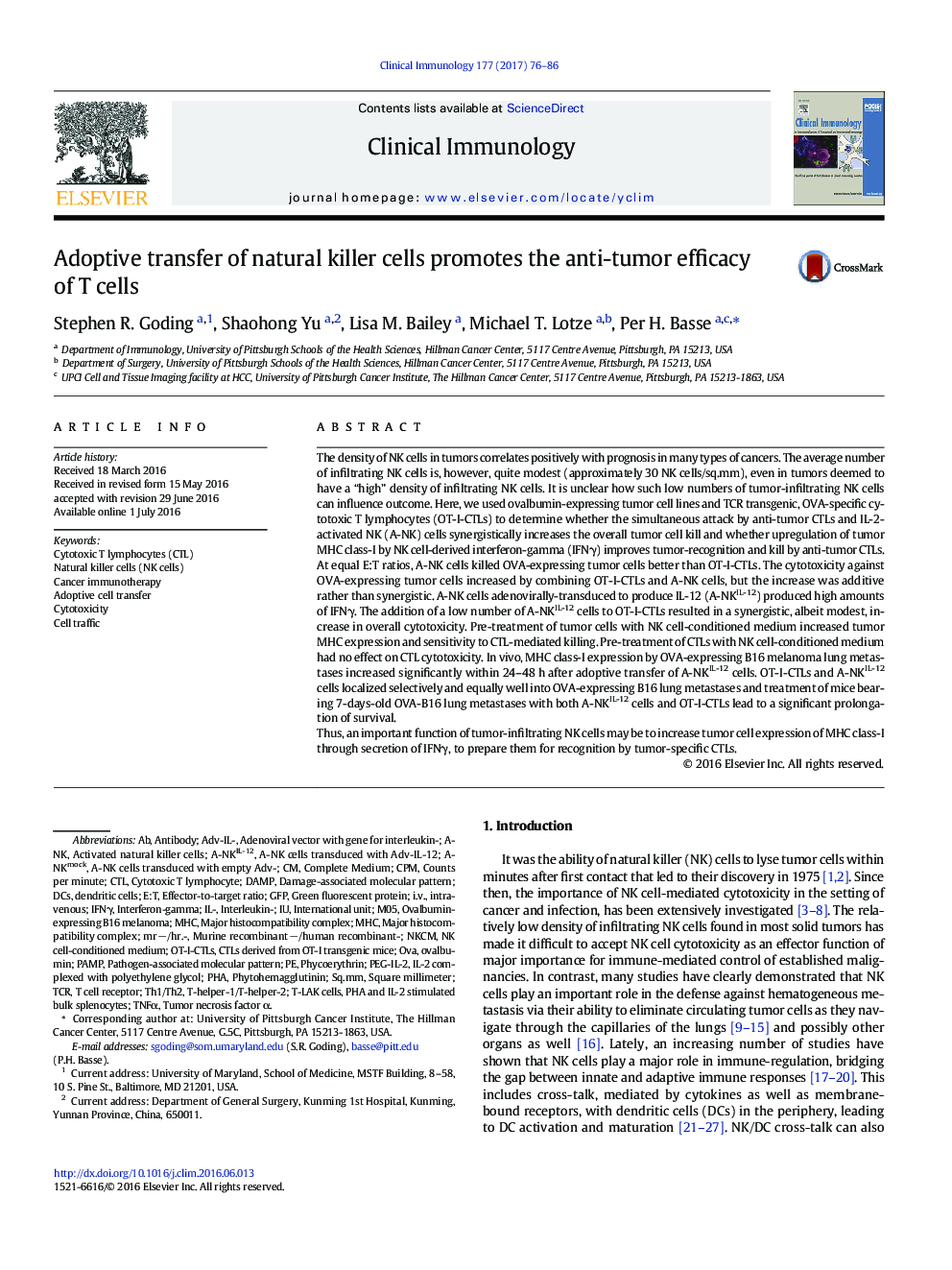 Adoptive transfer of natural killer cells promotes the anti-tumor efficacy of T cells