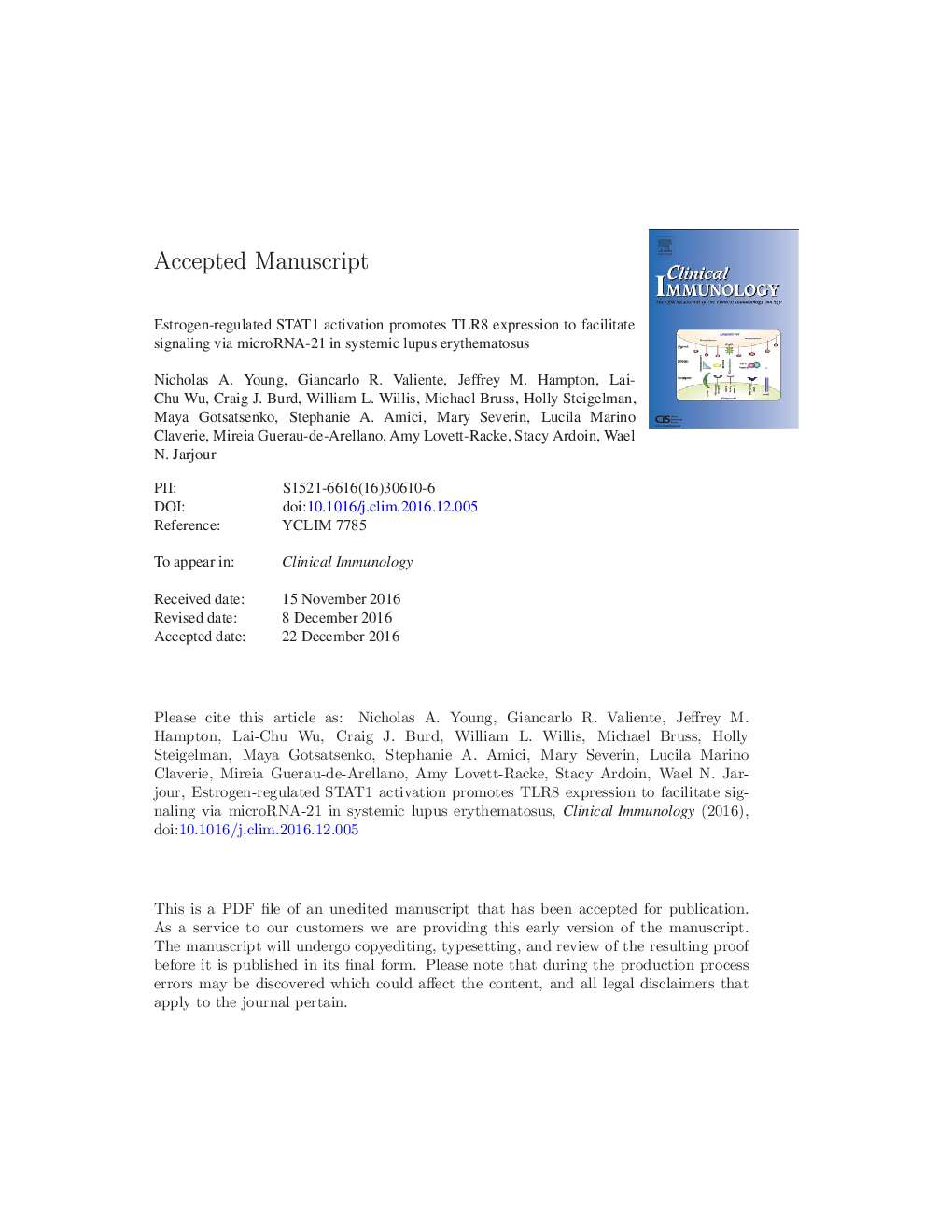 Estrogen-regulated STAT1 activation promotes TLR8 expression to facilitate signaling via microRNA-21 in systemic lupus erythematosus