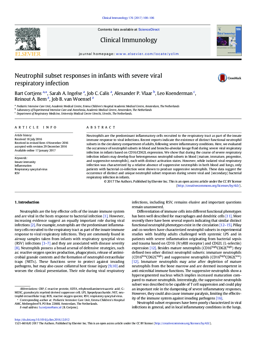 Neutrophil subset responses in infants with severe viral respiratory infection