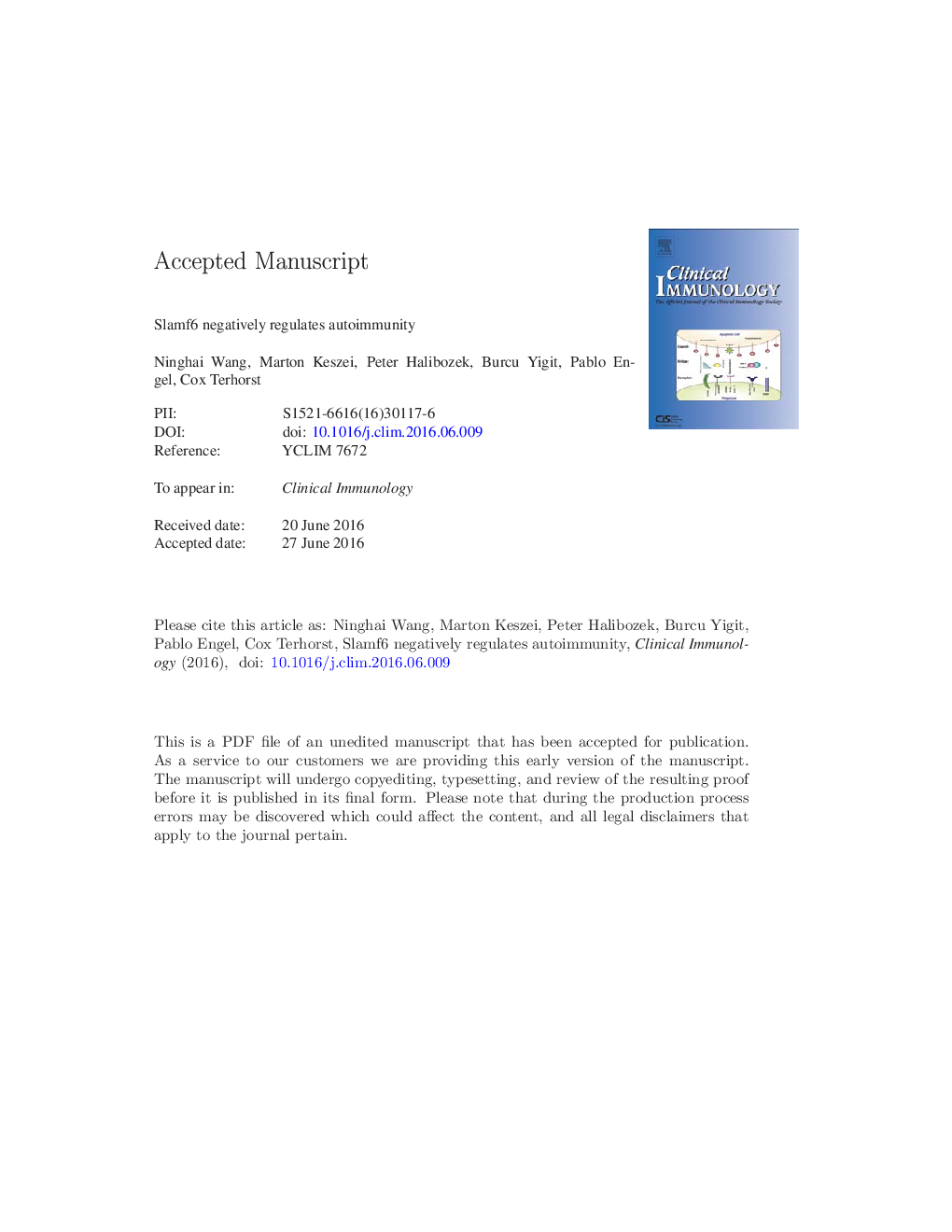 Slamf6 negatively regulates autoimmunity