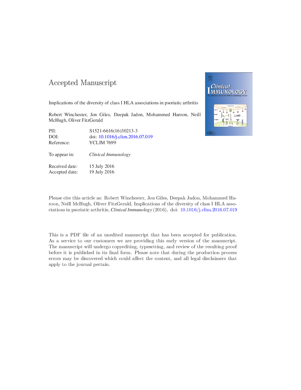 Implications of the diversity of class I HLA associations in psoriatic arthritis