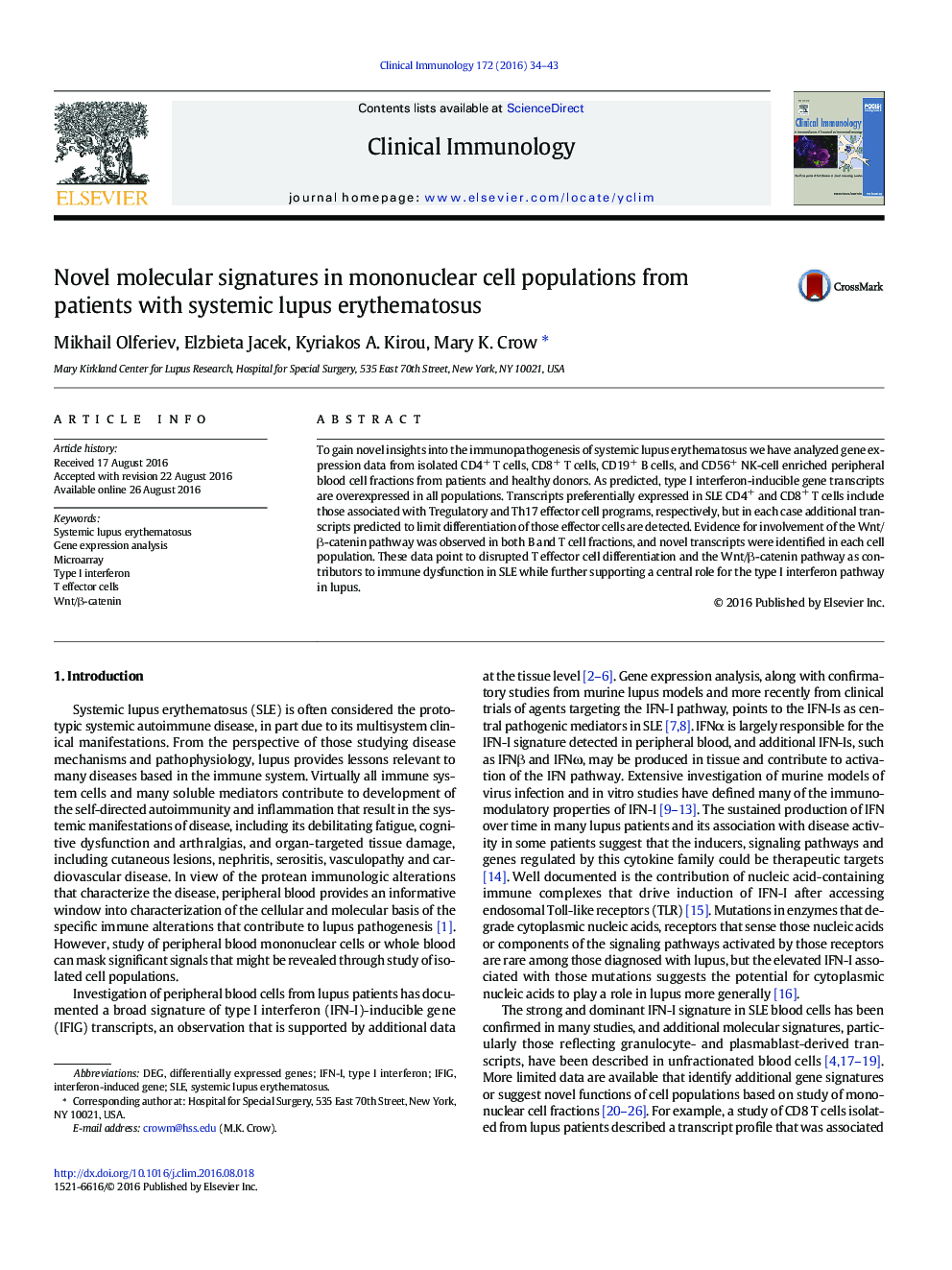 Novel molecular signatures in mononuclear cell populations from patients with systemic lupus erythematosus