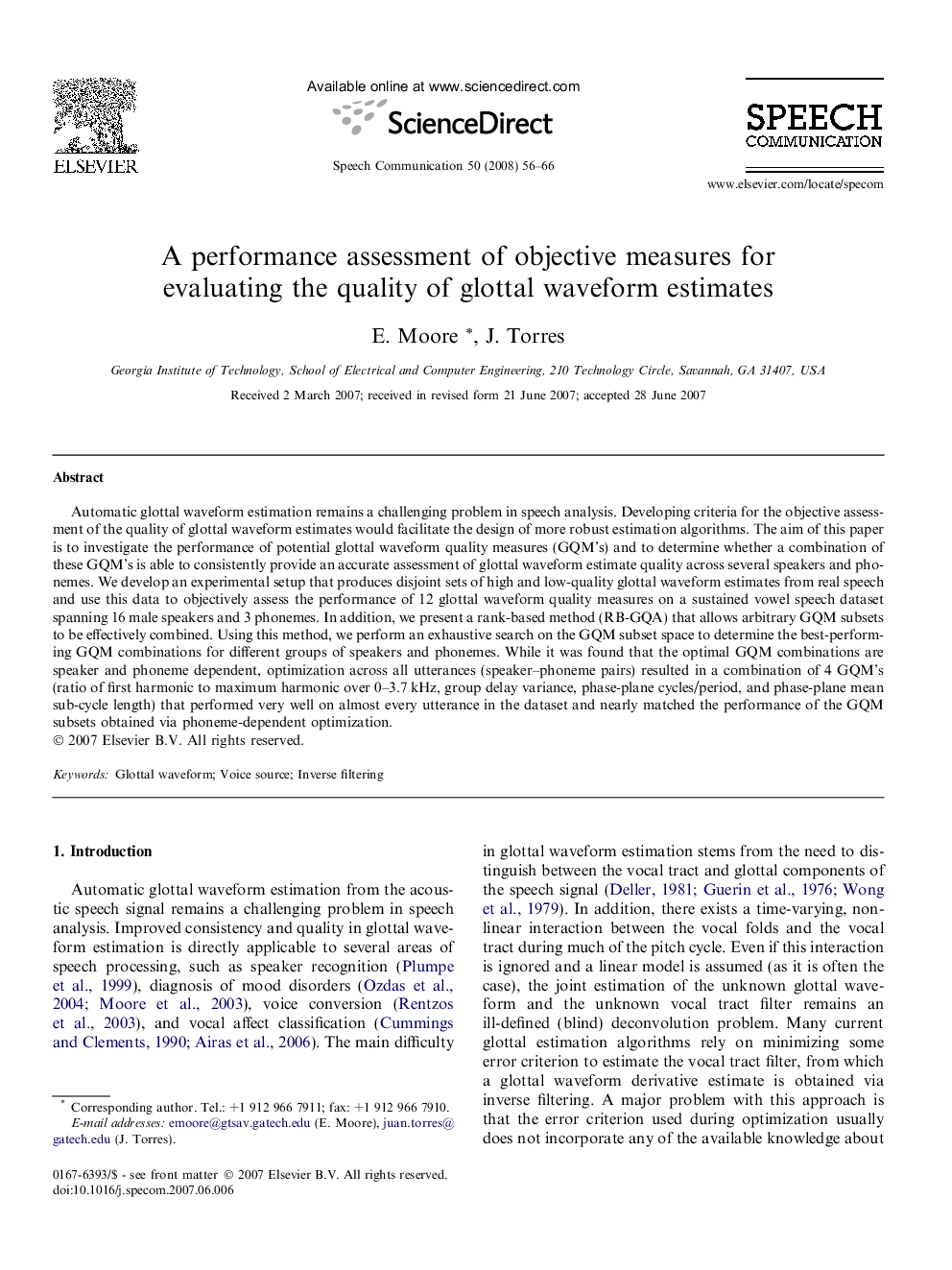 A performance assessment of objective measures for evaluating the quality of glottal waveform estimates