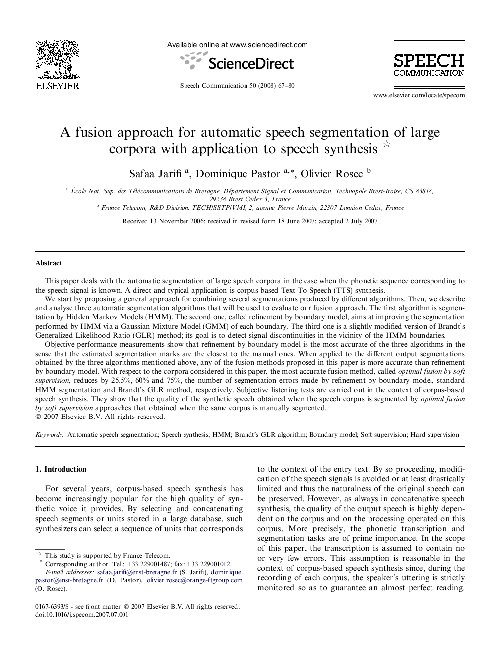 A fusion approach for automatic speech segmentation of large corpora with application to speech synthesis 