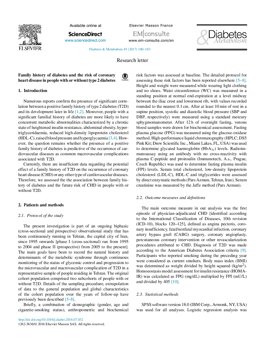 Family history of diabetes and the risk of coronary heart disease in people with or without type 2 diabetes