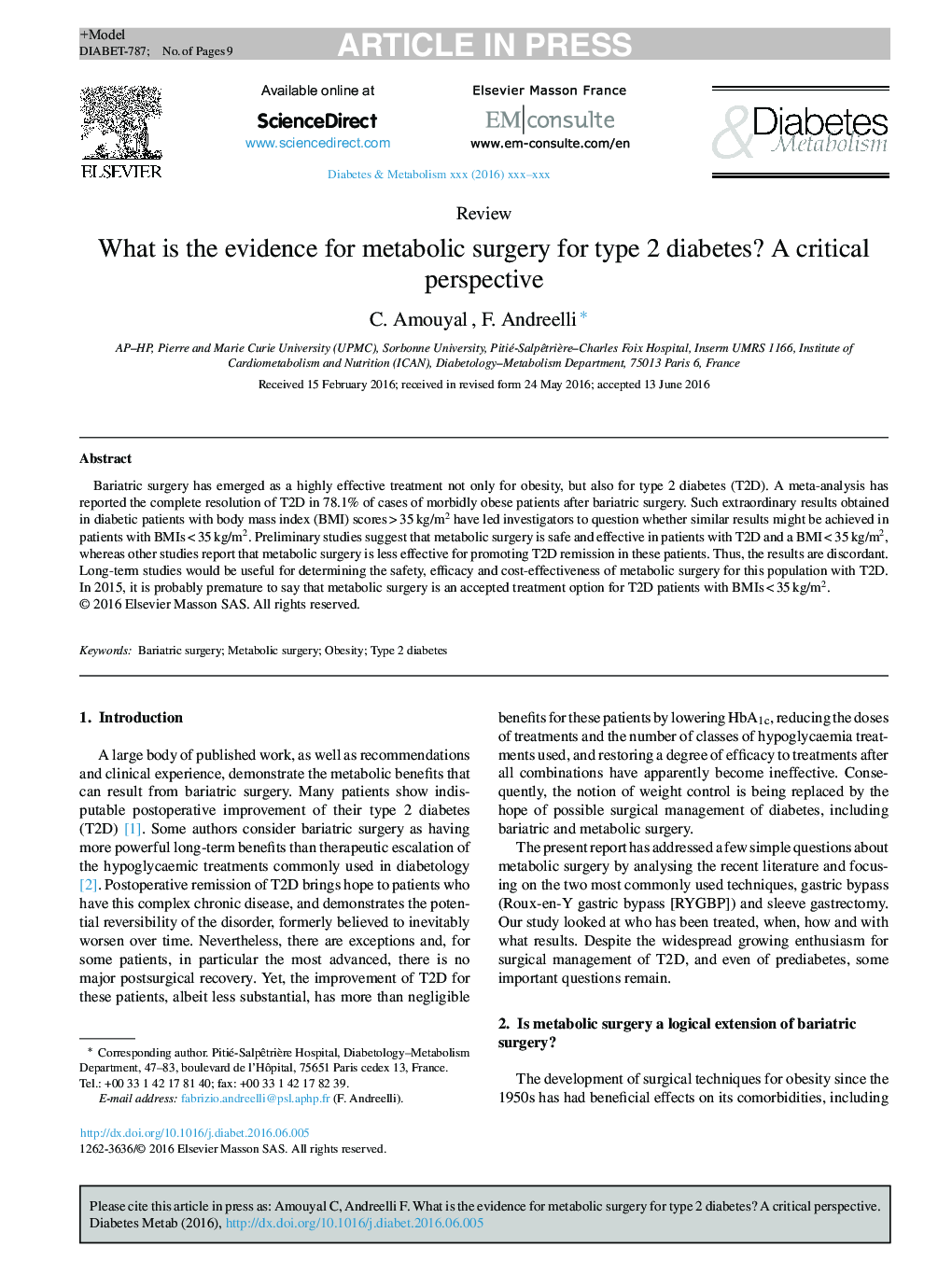 What is the evidence for metabolic surgery for type 2 diabetes? A critical perspective