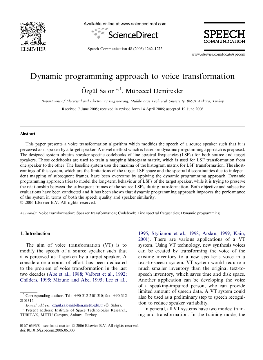 Dynamic programming approach to voice transformation