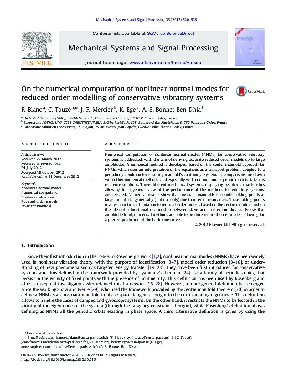 عکس صفحه اول مقاله: On the numerical computation of nonlinear normal modes for reduced-order modelling of conservative vibratory systems On the numerical computation of nonlinear normal modes for reduced-order modelling of conservative vibratory systems