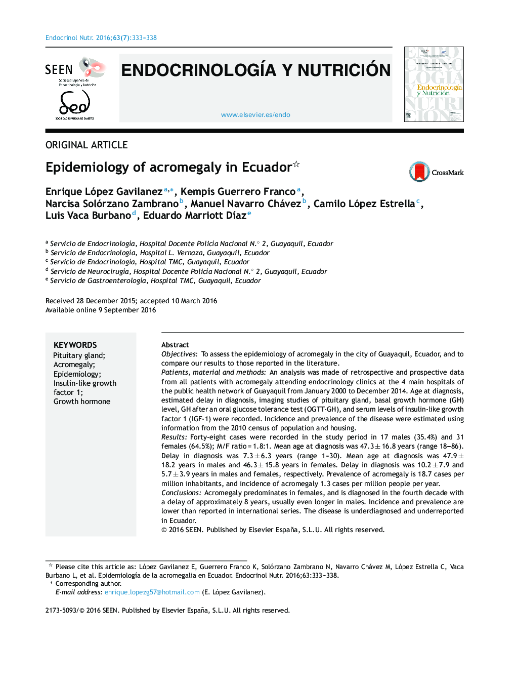 Epidemiology of acromegaly in Ecuador