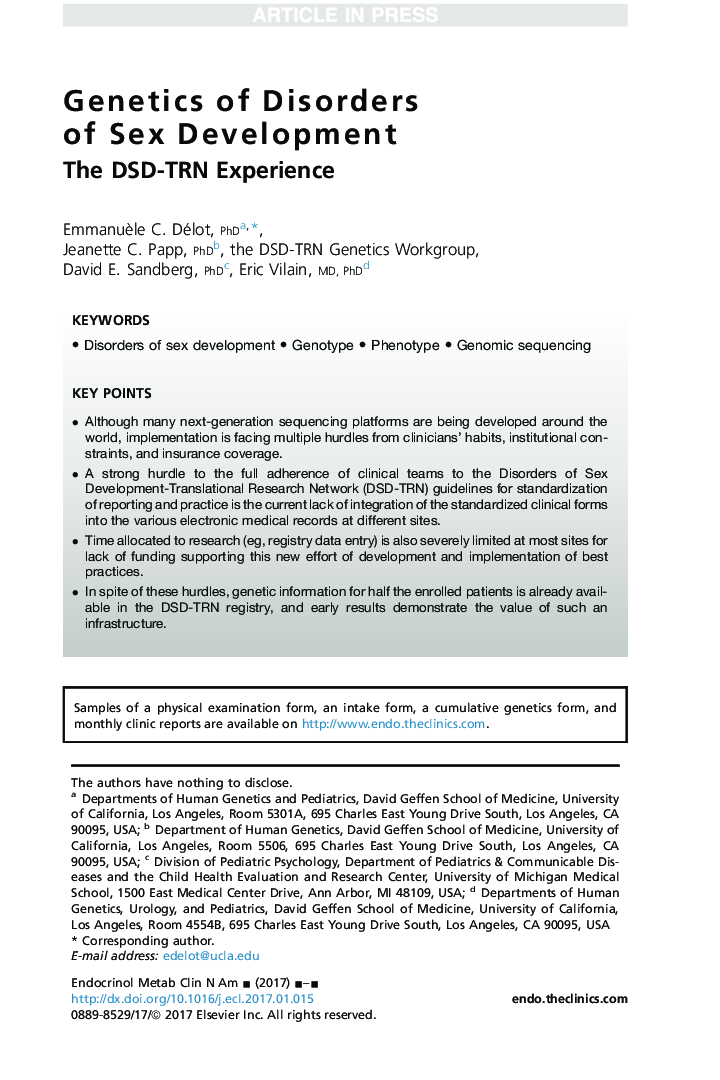 Genetics of Disorders ofÂ Sex Development