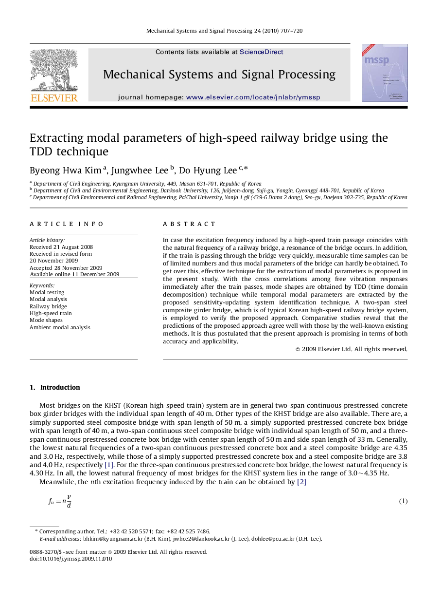 Extracting modal parameters of high-speed railway bridge using the TDD technique