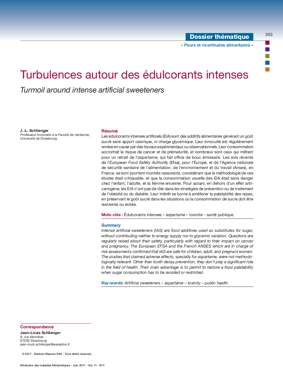عکس صفحه اول مقاله: Turbulences autour des édulcorants intenses Turbulences autour des édulcorants intenses