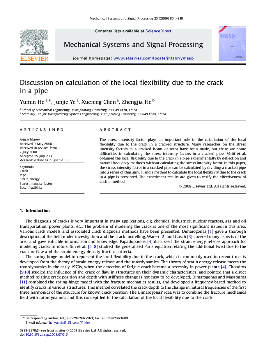 Discussion on calculation of the local flexibility due to the crack in a pipe