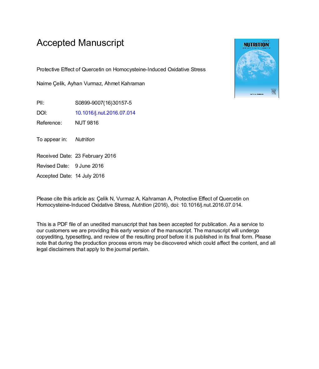 Protective effect of quercetin on homocysteine-induced oxidative stress