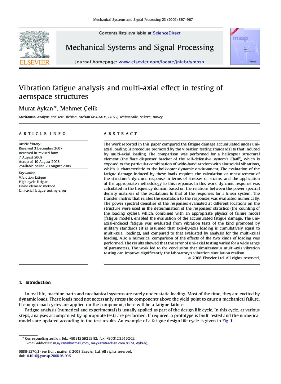 Vibration fatigue analysis and multi-axial effect in testing of aerospace structures