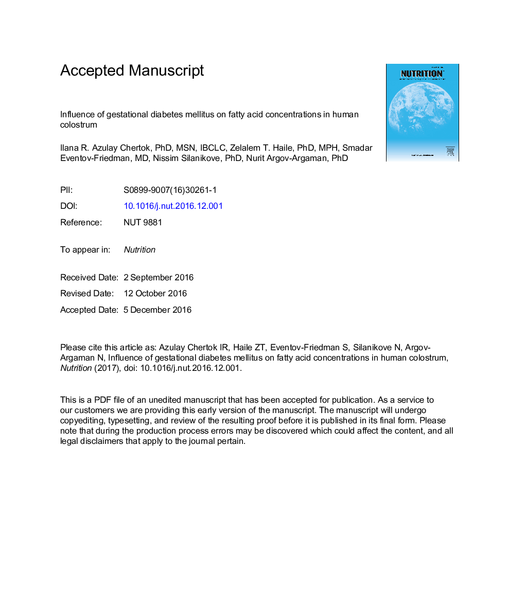 Influence of gestational diabetes mellitus on fatty acid concentrations in human colostrum