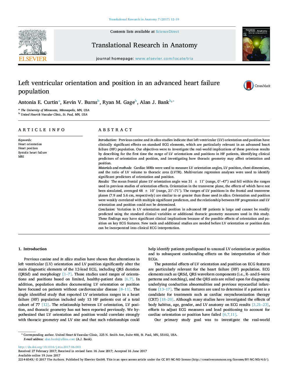 Left ventricular orientation and position in an advanced heart failure population