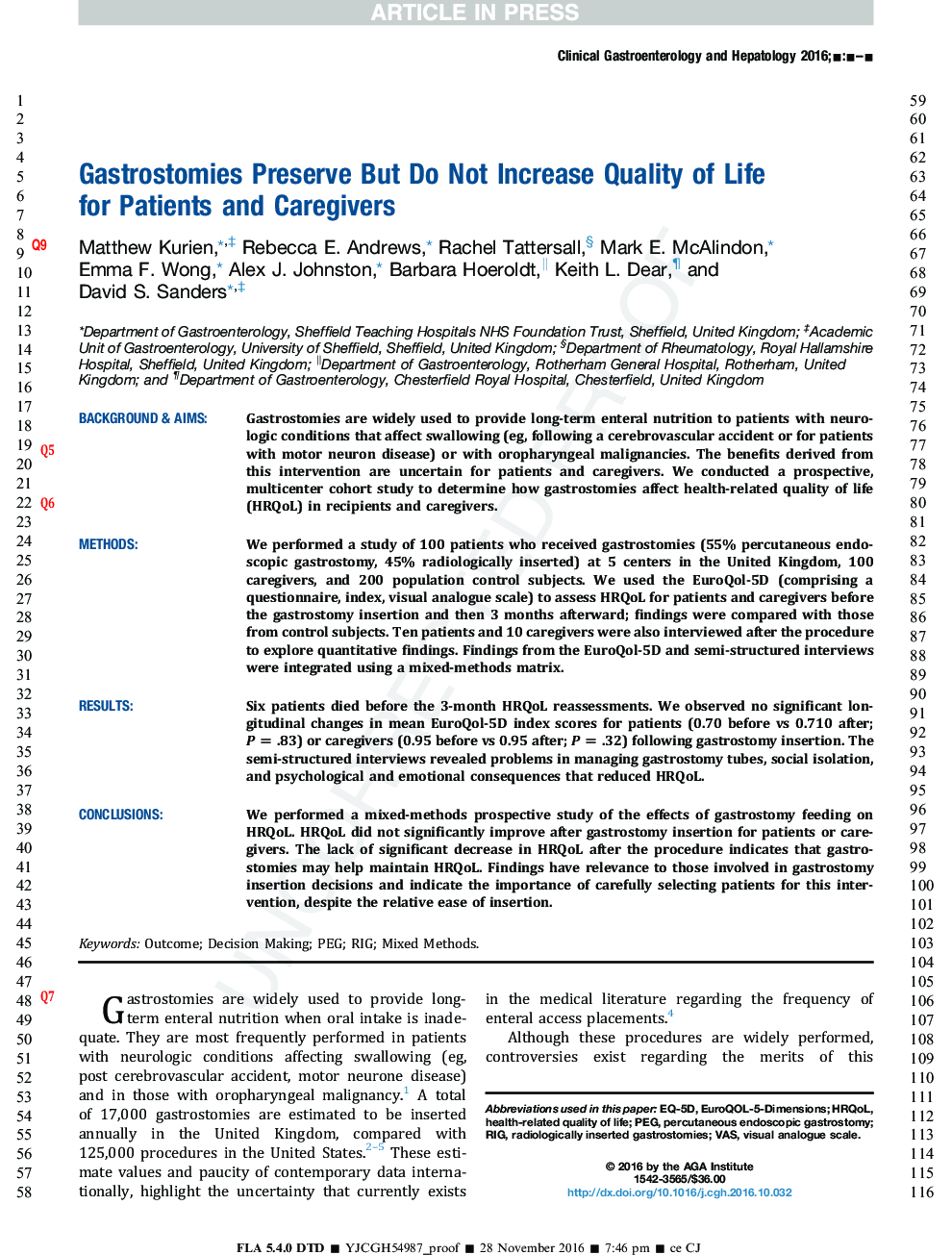 Gastrostomies Preserve But Do Not Increase Quality of Life forÂ Patients and Caregivers