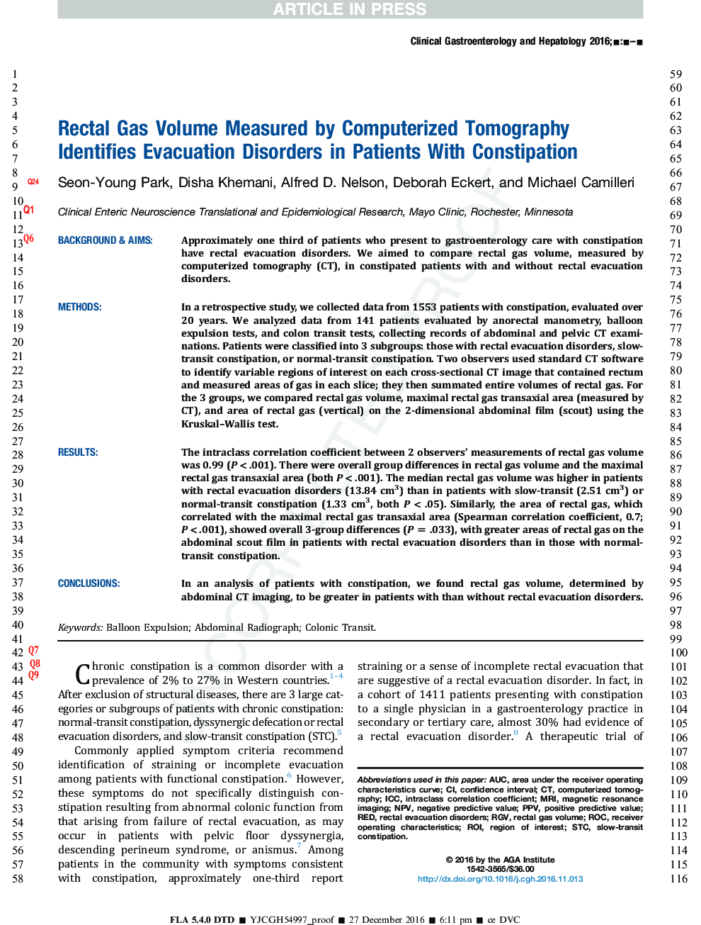 Rectal Gas Volume Measured by Computerized Tomography Identifies Evacuation Disorders in Patients With Constipation