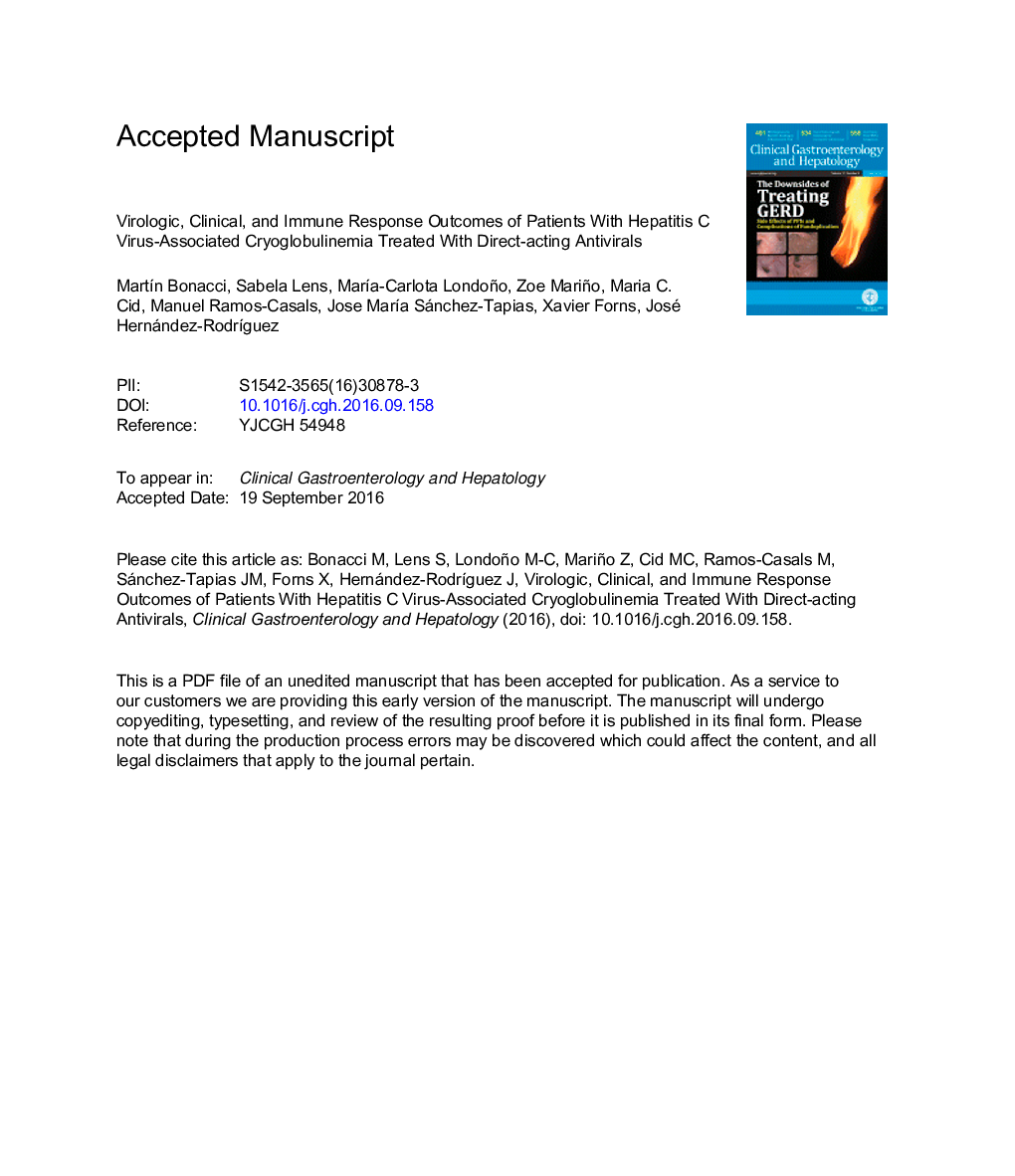 Virologic, Clinical, and Immune Response Outcomes of Patients With Hepatitis C Virus-Associated Cryoglobulinemia Treated With Direct-Acting Antivirals