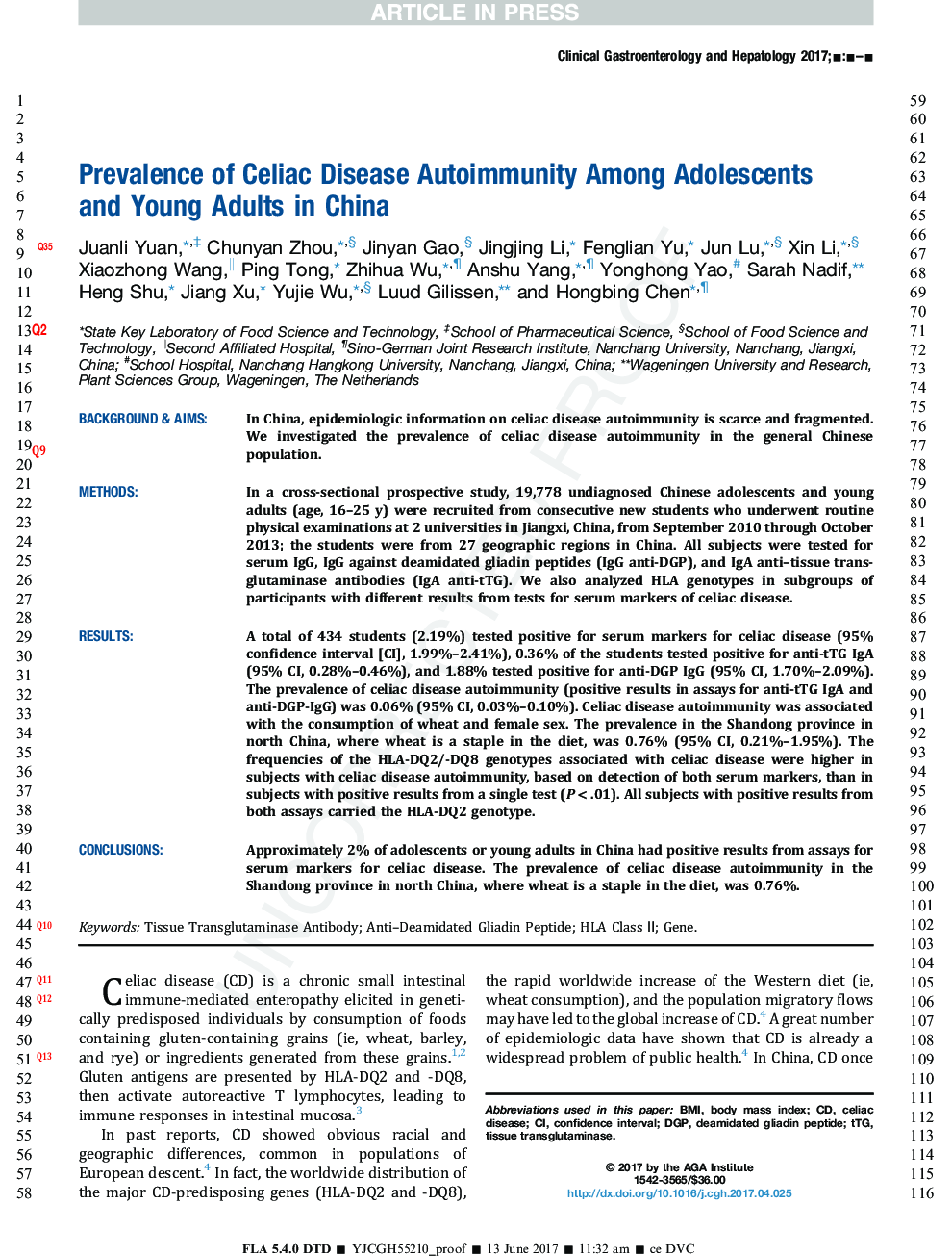 Prevalence of Celiac Disease Autoimmunity Among Adolescents and Young Adults in China