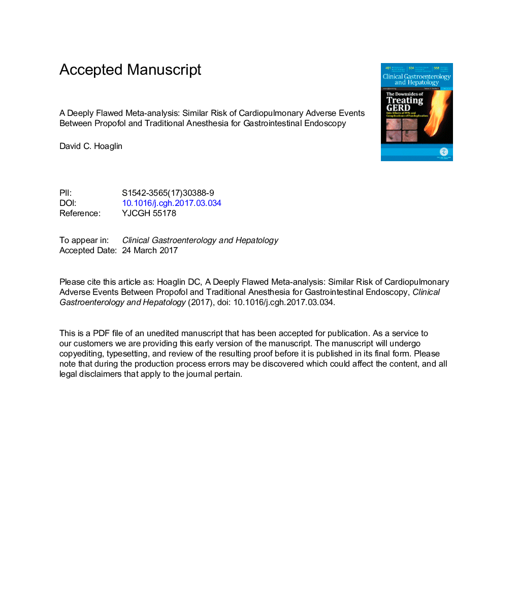 A Flawed Meta-analysis? Similar Risk of Cardiopulmonary Adverse Events Between Propofol and Traditional Anesthesia for Gastrointestinal Endoscopy