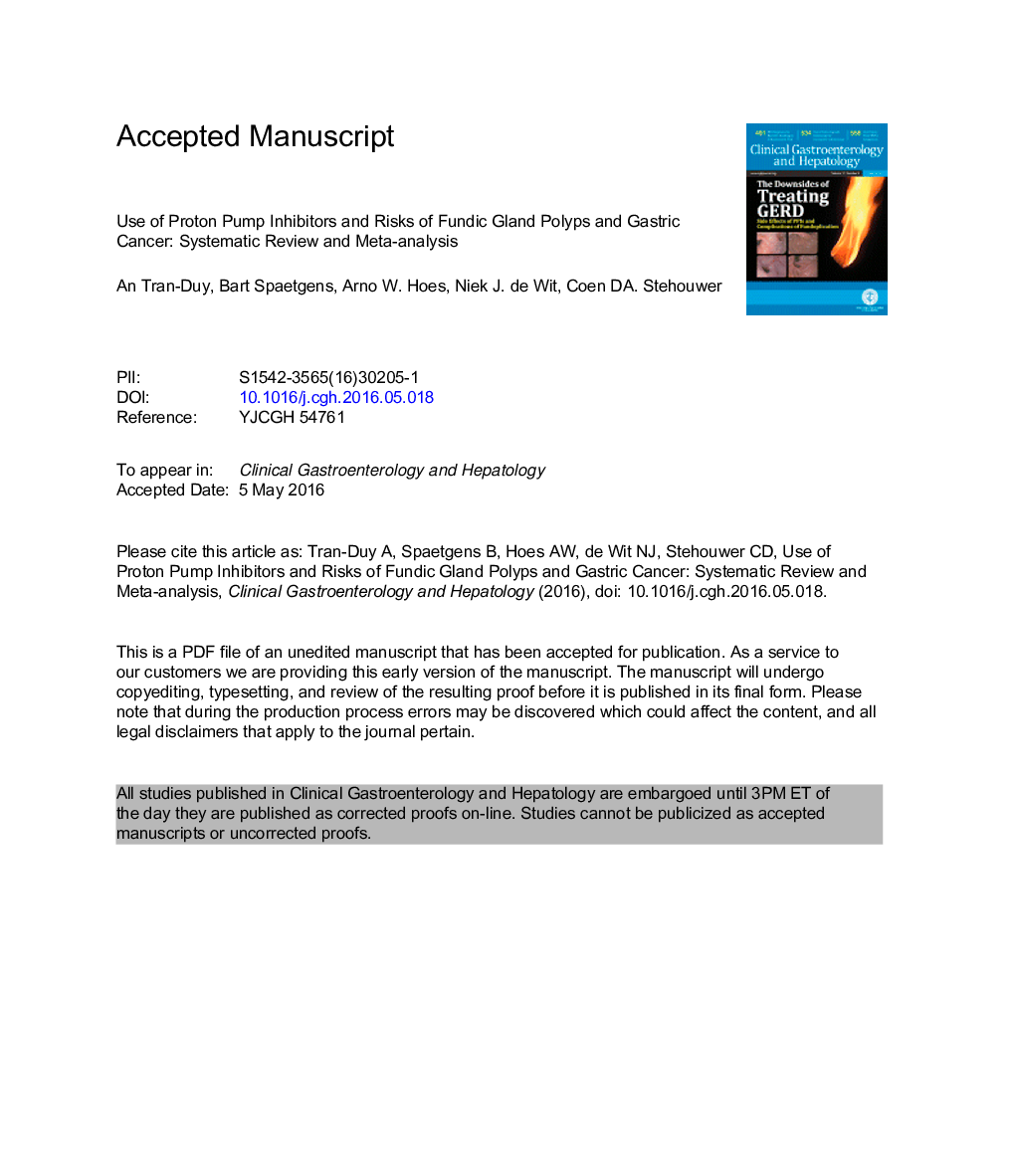 Use of Proton Pump Inhibitors and Risks of Fundic Gland Polyps and Gastric Cancer: Systematic Review and Meta-analysis