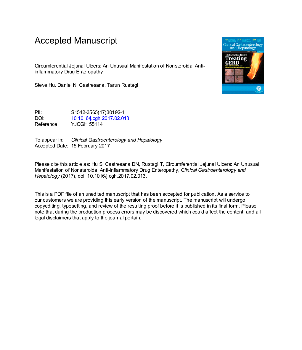 Circumferential Jejunal Ulcers: An Unusual Manifestation of Nonsteroidal Anti-Inflammatory Drug Enteropathy