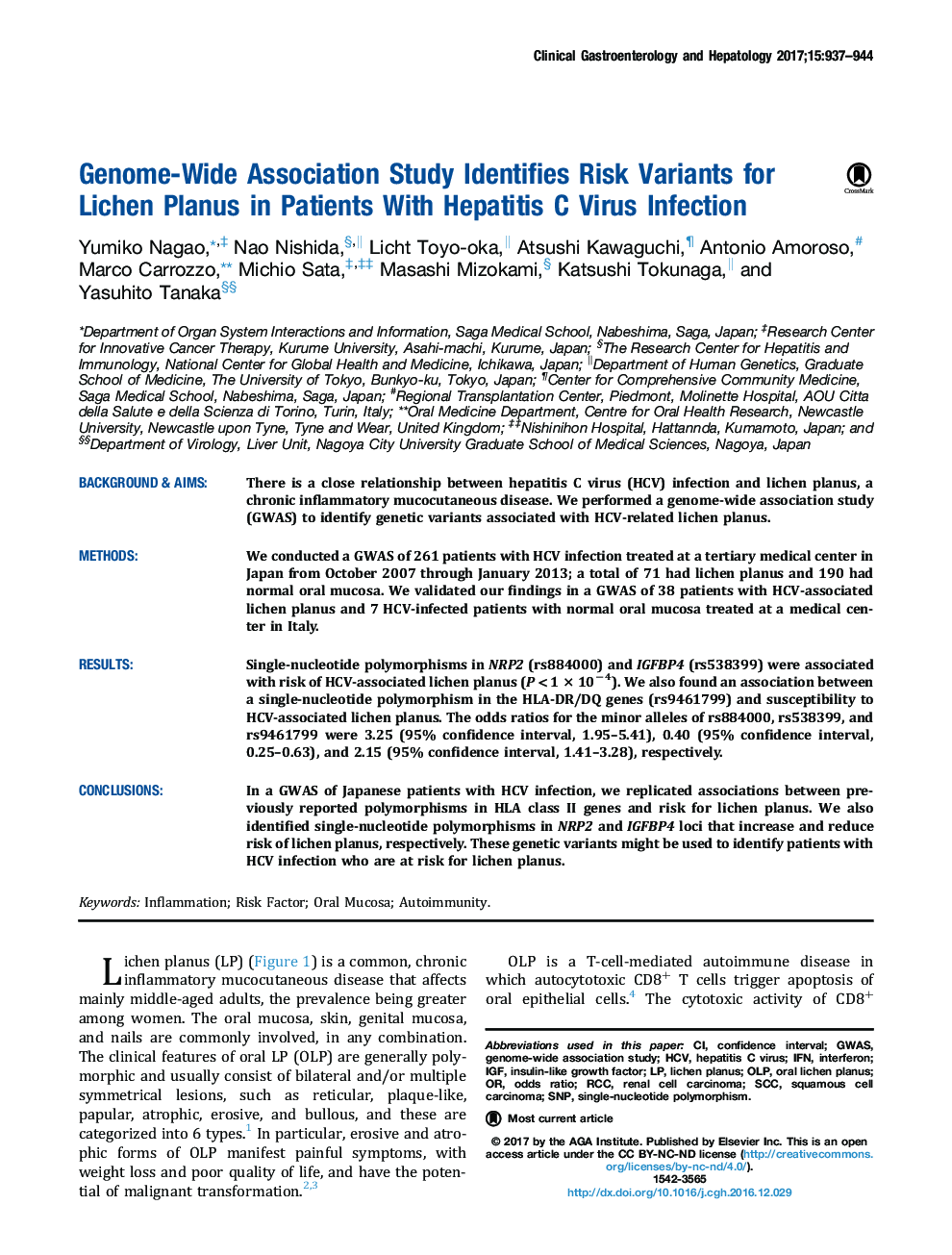 Genome-Wide Association Study Identifies Risk Variants for Lichen Planus in Patients With Hepatitis C Virus Infection