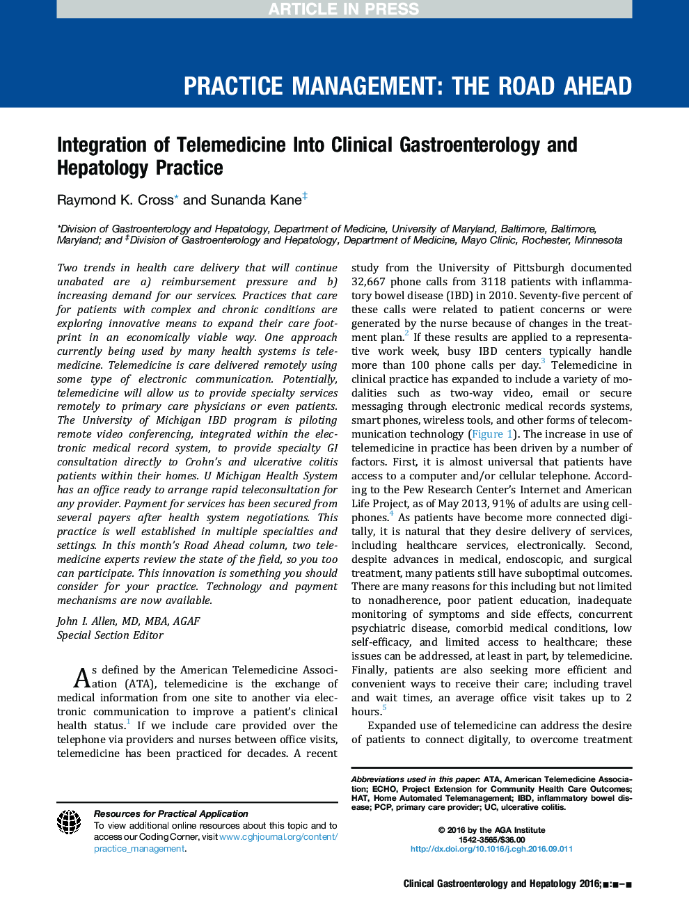 Integration of Telemedicine Into Clinical Gastroenterology and Hepatology Practice