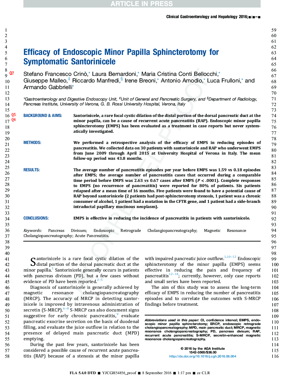 Efficacy of Endoscopic Minor Papilla Sphincterotomy for Symptomatic Santorinicele