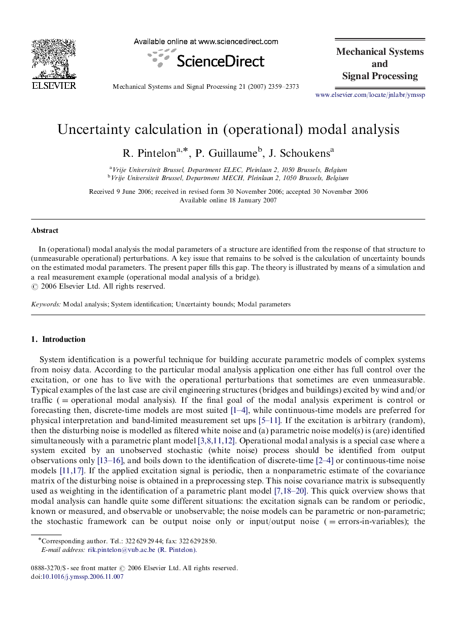 Uncertainty calculation in (operational) modal analysis