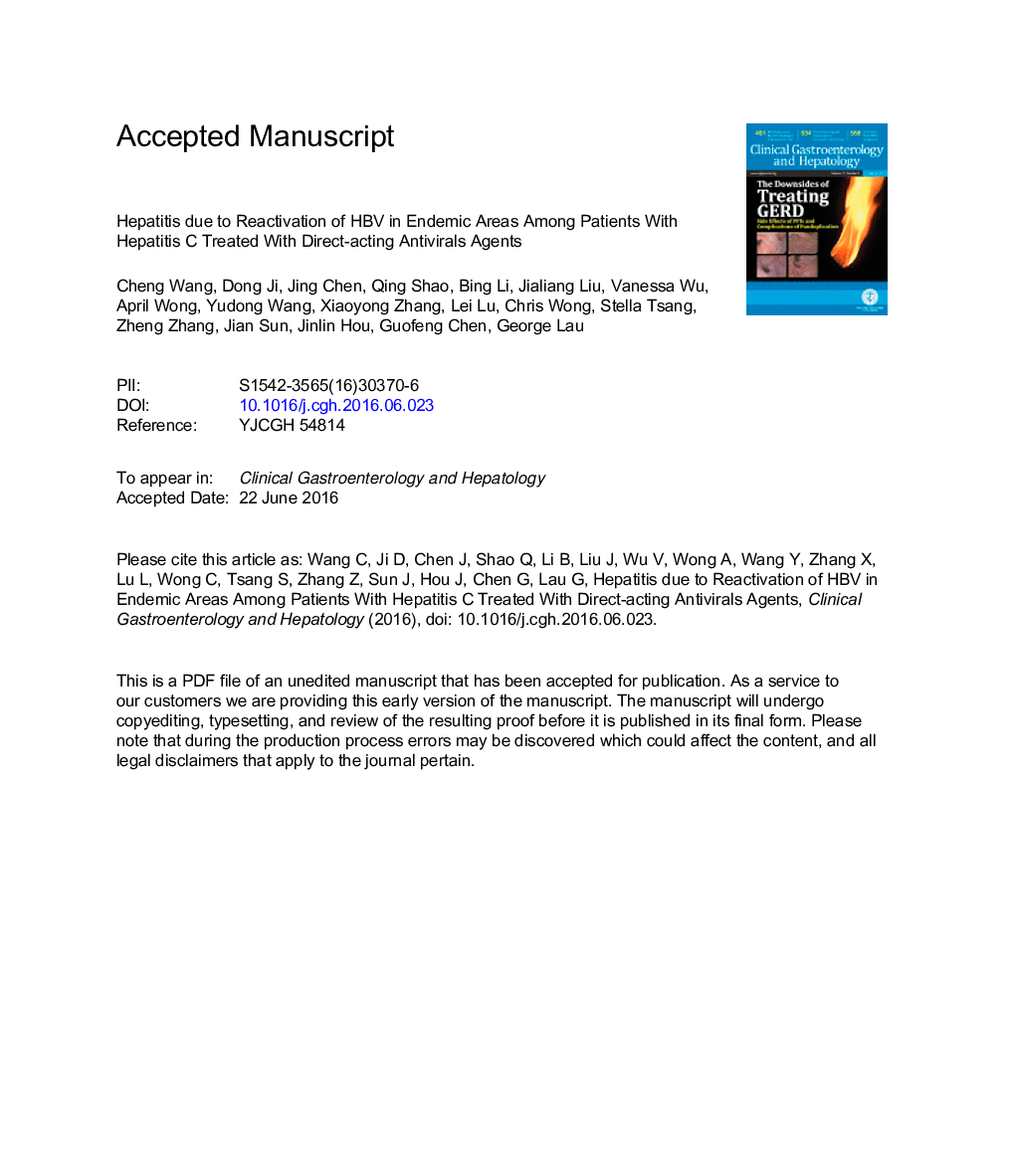 Hepatitis due to Reactivation of Hepatitis B Virus in Endemic Areas Among Patients With Hepatitis C Treated With Direct-acting Antiviral Agents