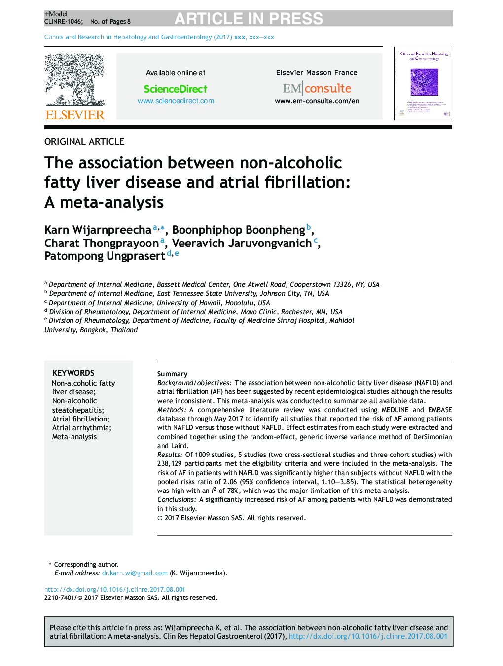 The association between non-alcoholic fatty liver disease and atrial fibrillation: A meta-analysis