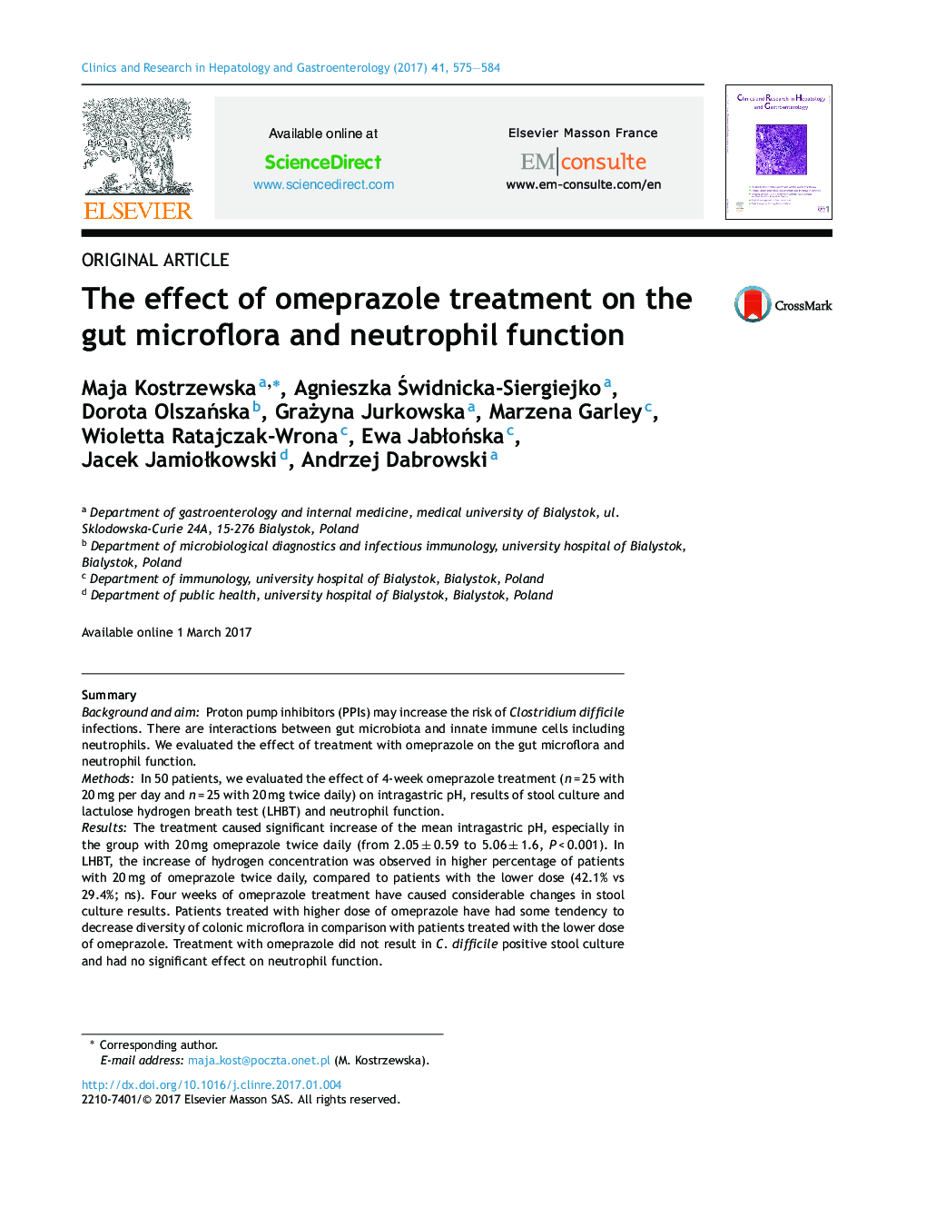 The effect of omeprazole treatment on the gut microflora and neutrophil function