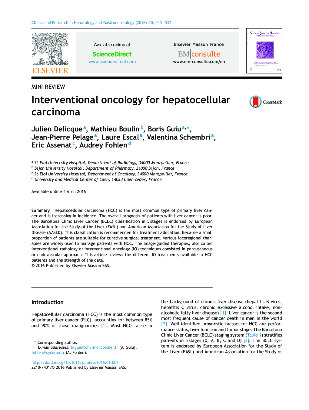 Interventional oncology for hepatocellular carcinoma